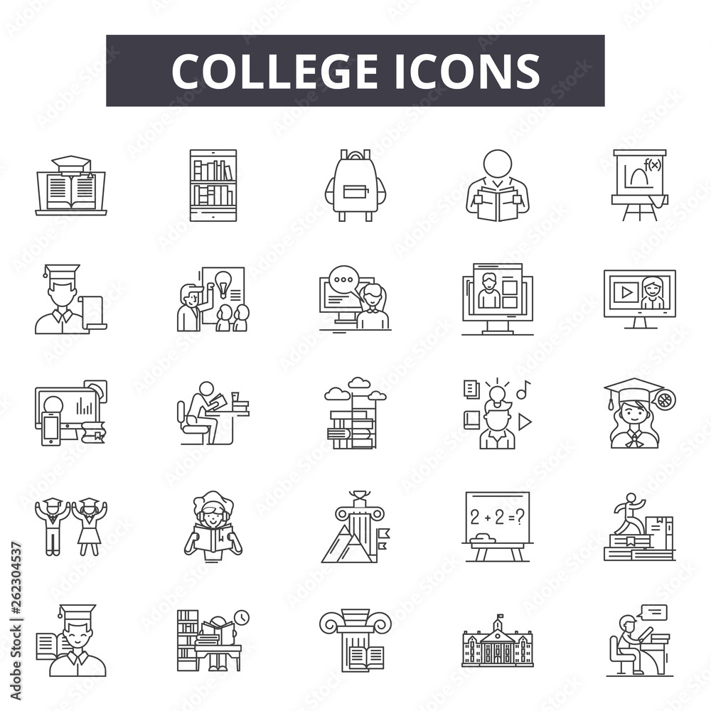 College line icons, signs set, vector. College outline concept  illustration: education,school,college,student,university,study,symbol  Stock Vector | Adobe Stock, image size:1000x1000
