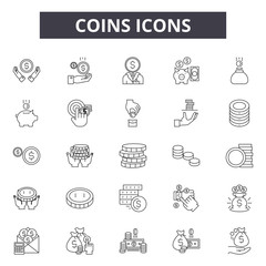 Coins line icons, signs set, vector. Coins outline concept illustration: money,coin,business,currency,banking,finance