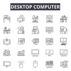 Canvas Print - Desktop computer line icons, signs set, vector. Desktop computer outline concept illustration: computer,desktop,monitor,pc,screen,technology,internet,isolated