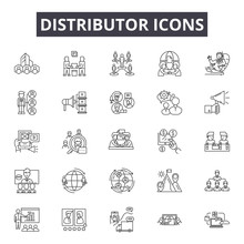 Distributor Line Icons, Signs Set, Vector. Distributor Outline Concept Illustration: Distributor,delivery,distribution,flat,network,black,structure