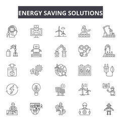 Energy saving solutions line icons, signs set, vector. Energy saving solutions outline concept illustration: energy,solution,power,innovation,idea,light,bulb,creative