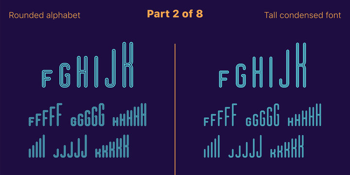 Condensed outlined sans serif font, Rounded. Set