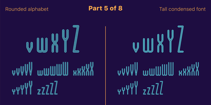 Condensed outlined sans serif font, Rounded. Set