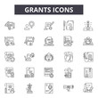 Grants line icons, signs set, vector. Grants outline concept illustration: grant,flat,debank,business