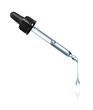 Thick drop is dripping down from cosmetic pipette on a white background