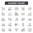 Guided tours line icons, signs set, vector. Guided tours outline concept illustration: guide,tour,travel,tourism,vacation