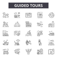 Guided tours line icons, signs set, vector. Guided tours outline concept illustration: guide,tour,travel,tourism,vacation