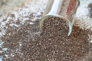 black Chia seeds lie on the table