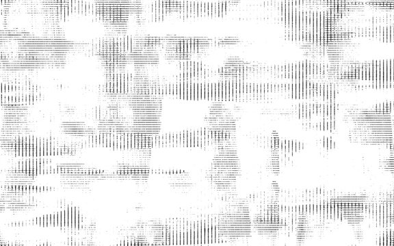 Texture of black lines, scratches, dots on white background. Abstract decorative ink and print graphic pattern.