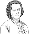 Jean Jacques Rousseau portrait in line art illustration