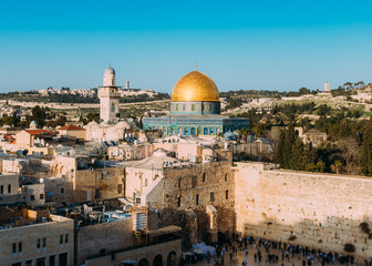 panoramic view of the western wall and the temple mount in the old city of jerusalem, israel