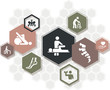 © j-mel - orthopedics / physiotherapy / chiropractic icon concept - treatment, physical therapy - vector illustration
