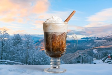 Wall Mural - Glass of Irish coffee on background