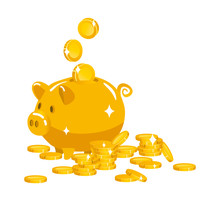 Gold Piggy Bank And Coins