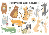 Fototapeta  - Mothers and babies animals collection. Cute vector elements for your design