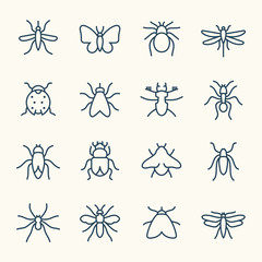 Insects line icon set