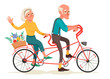 funny old people riding a bike. healthy lifestyle. tandem