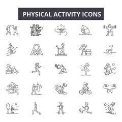 Wall Mural - Physical activity line icons, signs set, vector. Physical activity outline concept illustration: physical,activity,exercise,sport,healthy,man,health,training