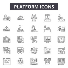 Fototapete - Platform line icons, signs set, vector. Platform outline concept illustration: platform,computer,data,internet,technology,business,web