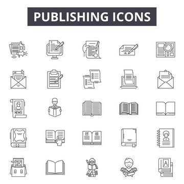 Publishing line icons, signs set, vector. Publishing outline concept illustration: publish,education,debook,paper