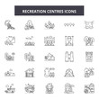 Recreation centres line icons, signs set, vector. Recreation centres outline concept illustration: recreation,sport,center,gym,pictogram,health,fitness
