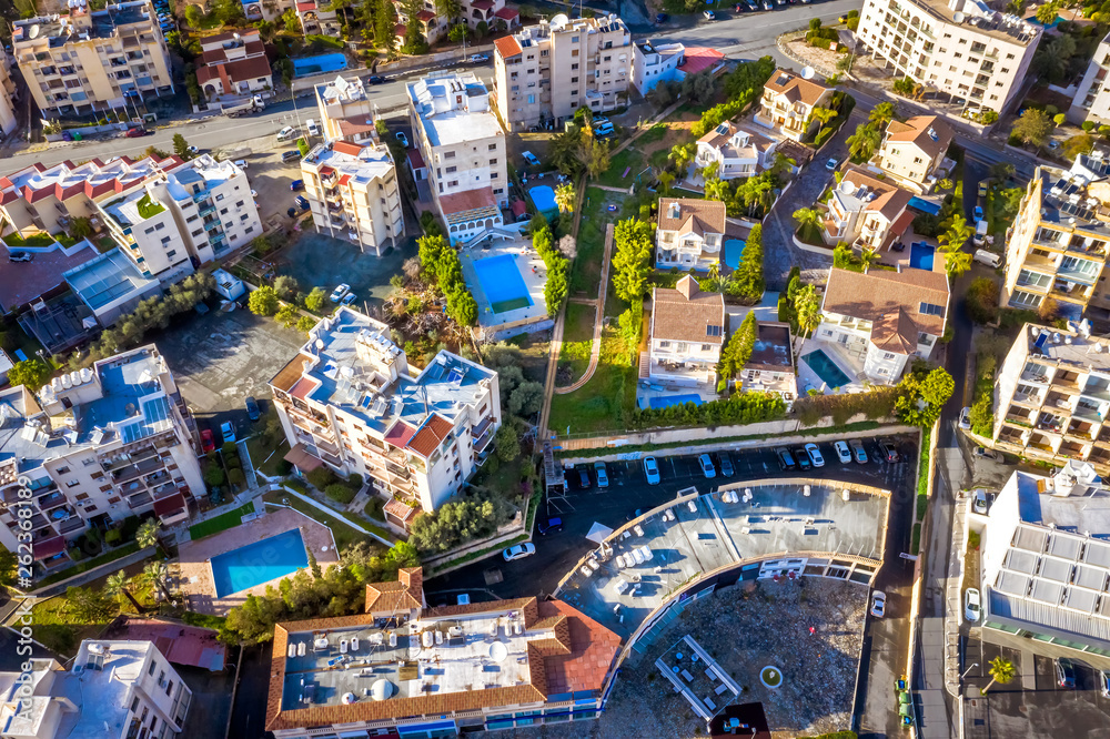 Limassol, overhead view at residential buildings. Cyprus - obrazy, fototapety, plakaty 