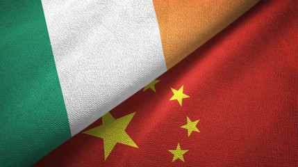 Ireland and China two flags textile cloth, fabric texture