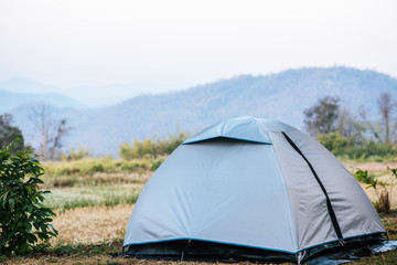 tourist tent in camp in the mountain