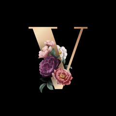 Poster - Floral letter V font