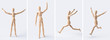 collection of wooden mannequin on white background