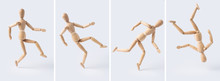 Collection Of Wooden Mannequin On White Background