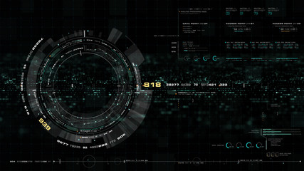 Aufkleber - Futuristic motion graphic user interface head up display screen with Holographic Earth and digital data telemetry information display for digital background computer desktop display screen
