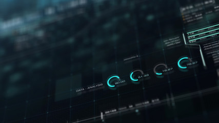 Poster - Futuristic motion graphic user interface head up display screen with Holographic Earth and digital data telemetry information display for digital background computer desktop display screen