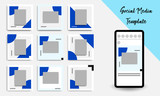 Fototapeta Młodzieżowe - Editable square abstract geometric banner template for social media post. Blue, black and white frame color. Minimal design background vector illustration