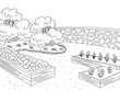 Market garden graphic black white landscape sketch illustration vector