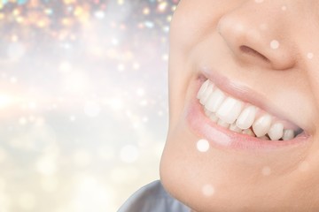 Canvas Print - Beautiful wide smile of young fresh woman with great healthy white teeth. Isolated over white background