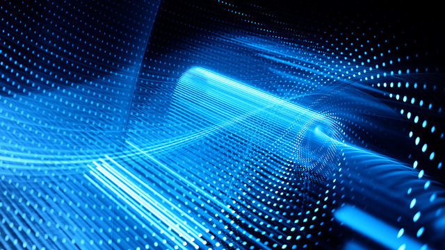 Abstract background. 3d illustration. Fractal graphics composition of dots, waves and rays of light.