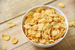 Cornflakes breakfast in bowl on wooden background for cereal healthy food