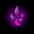 Magic Purple Crystal with Sparkle. Decoration icon for Games. Cartoon crystals Illustration. Stone Healing Energy on Black Background