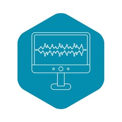 Poster - Sound waves on a computer monitor icon. Outline illustration of sound waves on a computer monitor vector icon for web