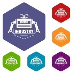 Poster - Robot icons vector colorful hexahedron set collection isolated on white 