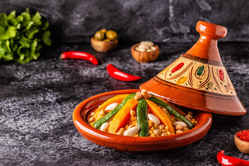 Wall Mural - Vegetable tagine with almond and chickpea couscous.