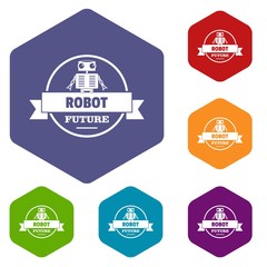 Poster - Robot tech icons vector colorful hexahedron set collection isolated on white 