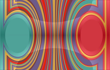 abstract coloured background with two circles on the right and left. in the middle are vertical stripes which are bent to the circles. with light effect.