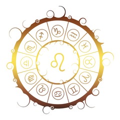 Wall Mural - Astrological symbols in the circle. Golden metallic gradient. Lion sign
