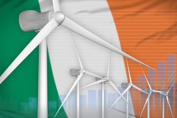 Ireland wind energy power digital graph concept - green natural energy industrial illustration. 3D Illustration