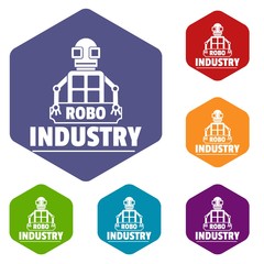 Poster - Robot futuristic icons vector colorful hexahedron set collection isolated on white 