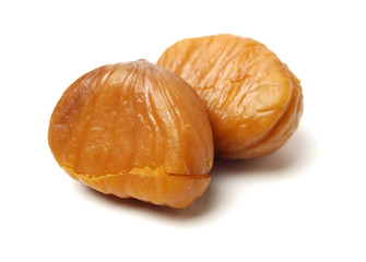 Poster - chinese food, peeled roasted chestnut on white background