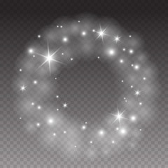 Wall Mural - round shiny frame with stars isolated on transparent background vector white light ring.