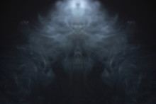 Horror Smoke Texture Background In Black Room . Projector Light Beam In The Air . Ghost Screening Concept .
